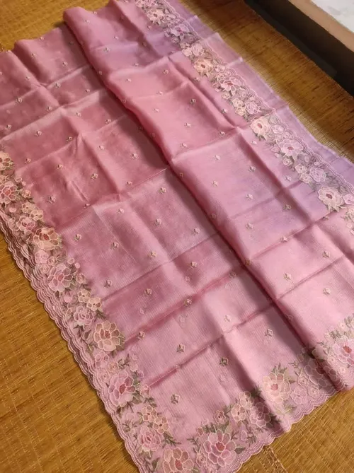 Ethereal Grace: Intricately Embroidered Kota Doria Saree